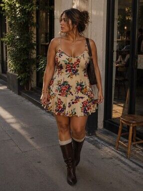 Vintage 90s Garden Floral Babydoll Slip Dress Cottagecore Coquette L Fairycore